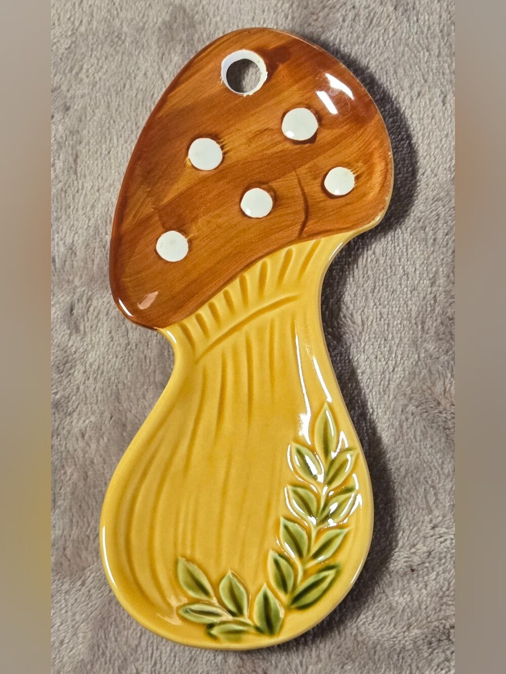 Vintage Made in Japan Ceramic Mushroom Spoon Rest Wall Hanging Brown